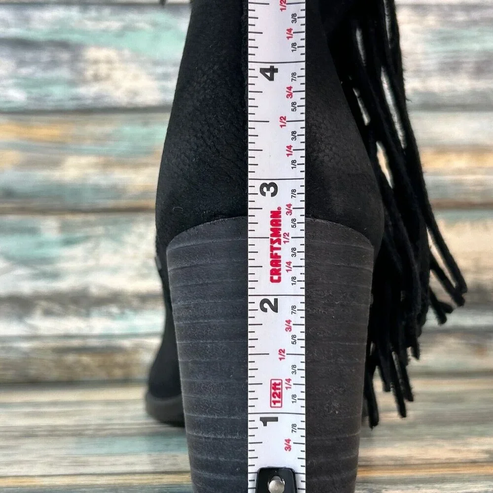 Ecco Shape 55 Fringe Ankle Boot Womens 5-5.5/36 Black Leather Western Dress Zip